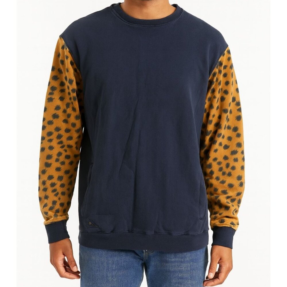 10 Deep Men’s XL‎ Crewneck Sweatshirt Navy Blue Cheetah Print Sleeves Streetwear